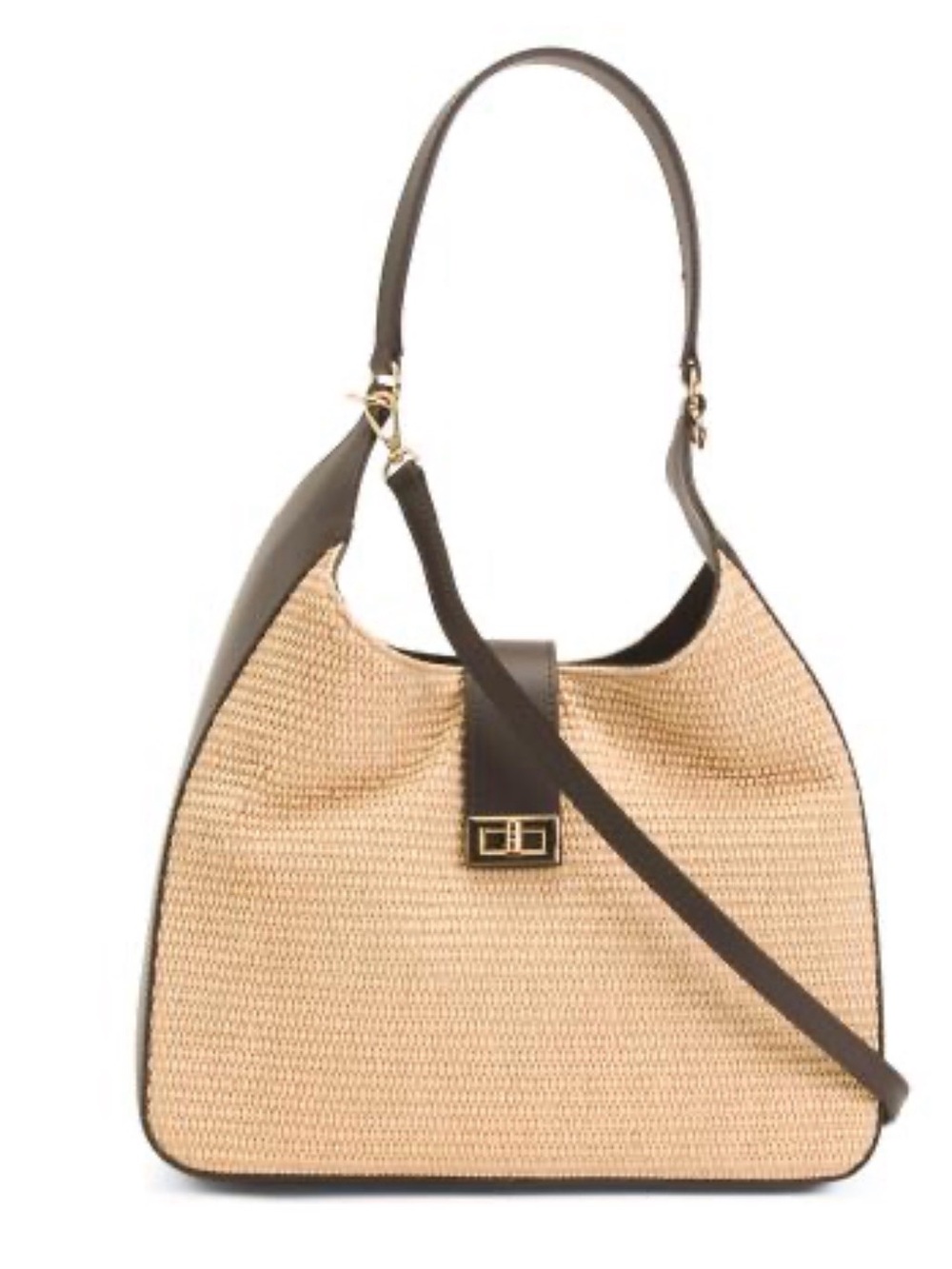 Viola Castellani Woven Straw Shoulder Bag with Brown leather Trim